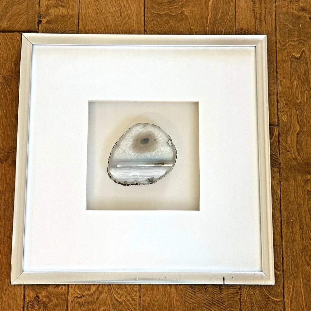 Z Gallerie Peacock Geode Wall Art Natural Stone Shadow Box 18x18 Silver